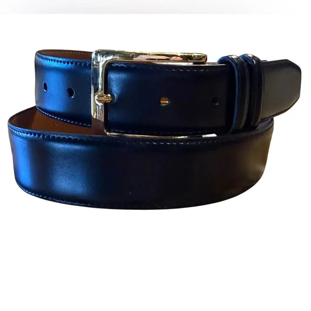Johnston & Murphy Classic Black Leather Men's 36 Belt with Polished Brass Buckle